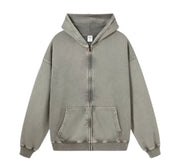 Essential Heavyweight Acid-wash Zip-up Hoodie-streetwear-techwear