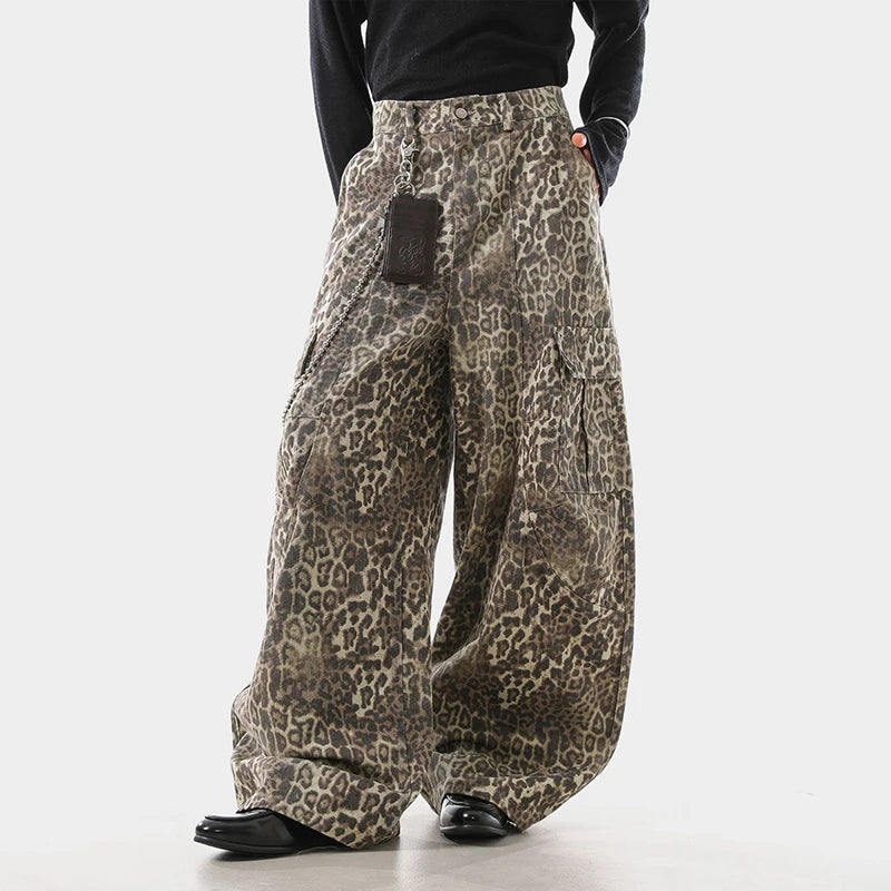 Extreme Baggy Leopard Print Cargo Pants-streetwear-techwear