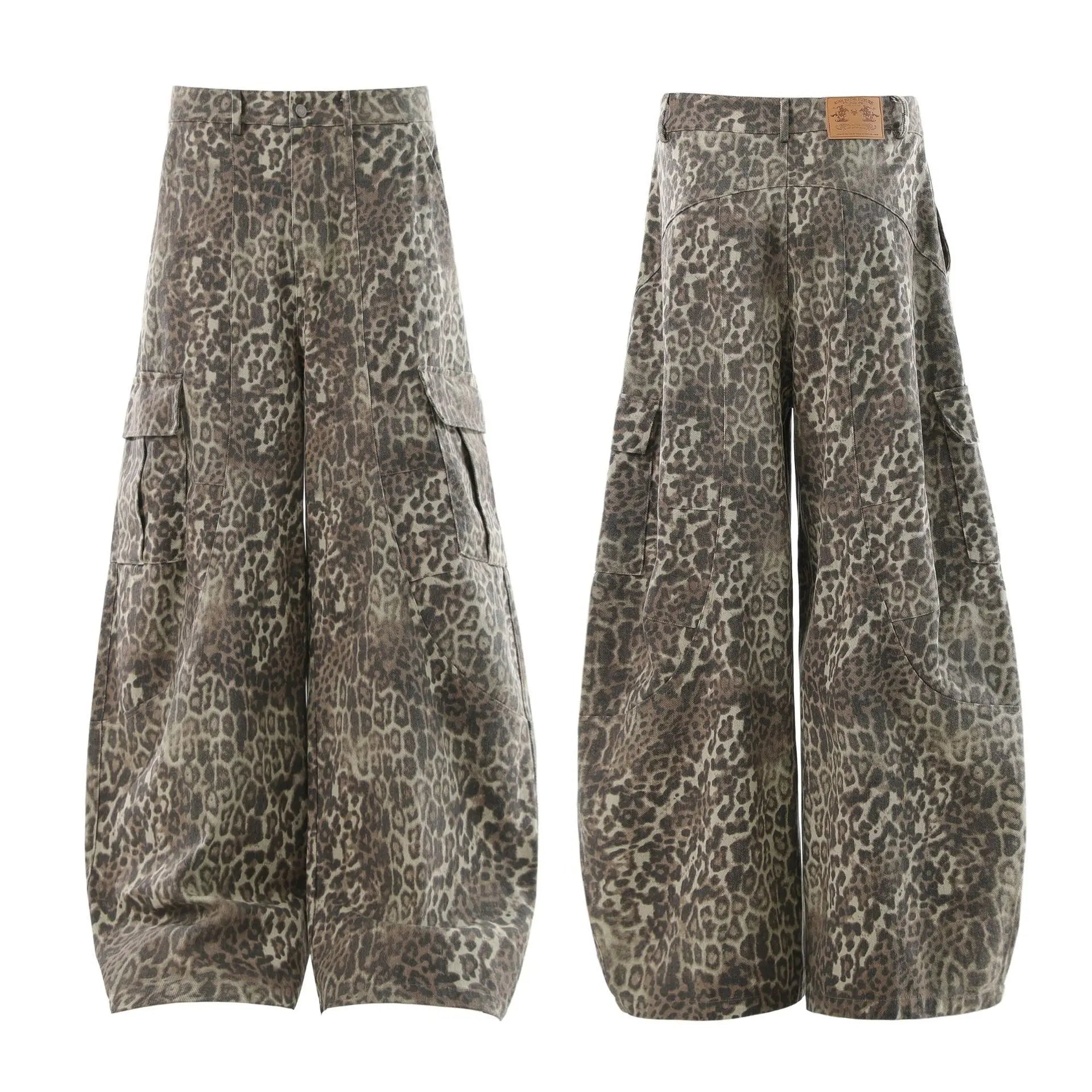 Extreme Baggy Leopard Print Cargo Pants-streetwear-techwear