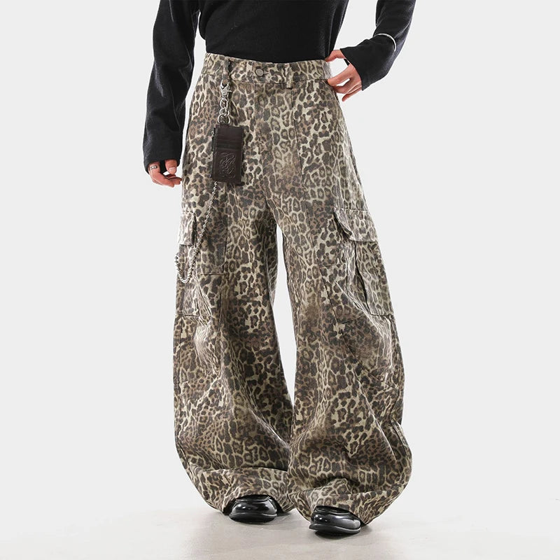 Extreme Baggy Leopard Print Cargo Pants-streetwear-techwear