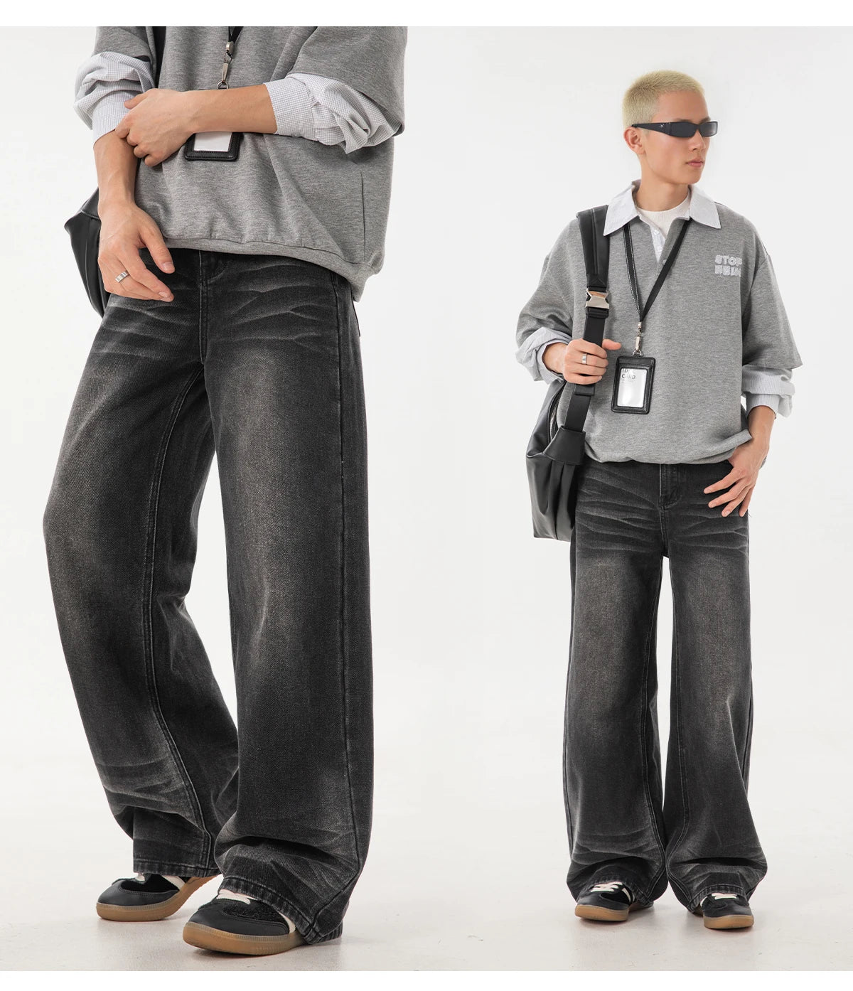 Faded Wash Super Slouch Jeans-streetwear-techwear