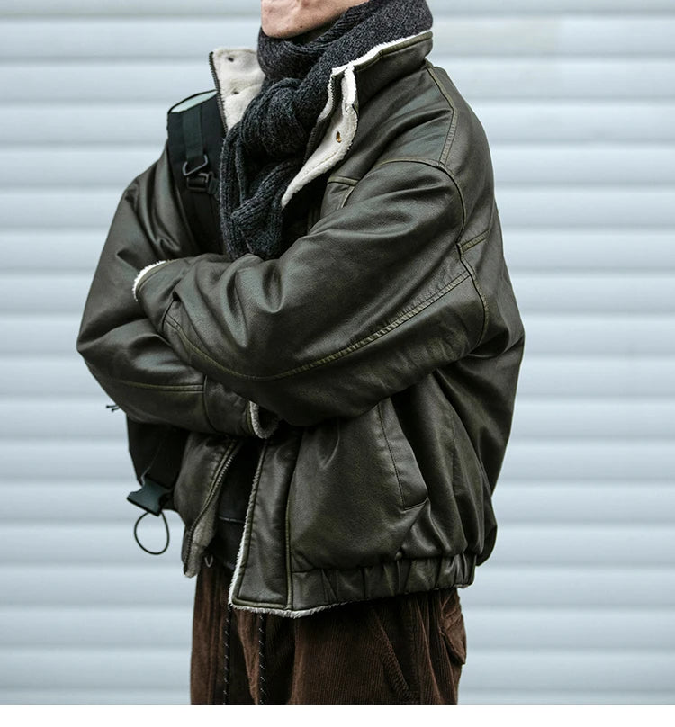 Faux Shearling Aviator Jacket-streetwear-techwear