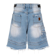 Frayed Layered Denim Jorts-streetwear-techwear