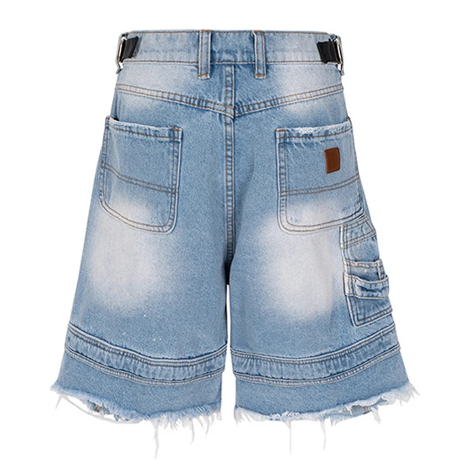 Frayed Layered Denim Jorts-streetwear-techwear
