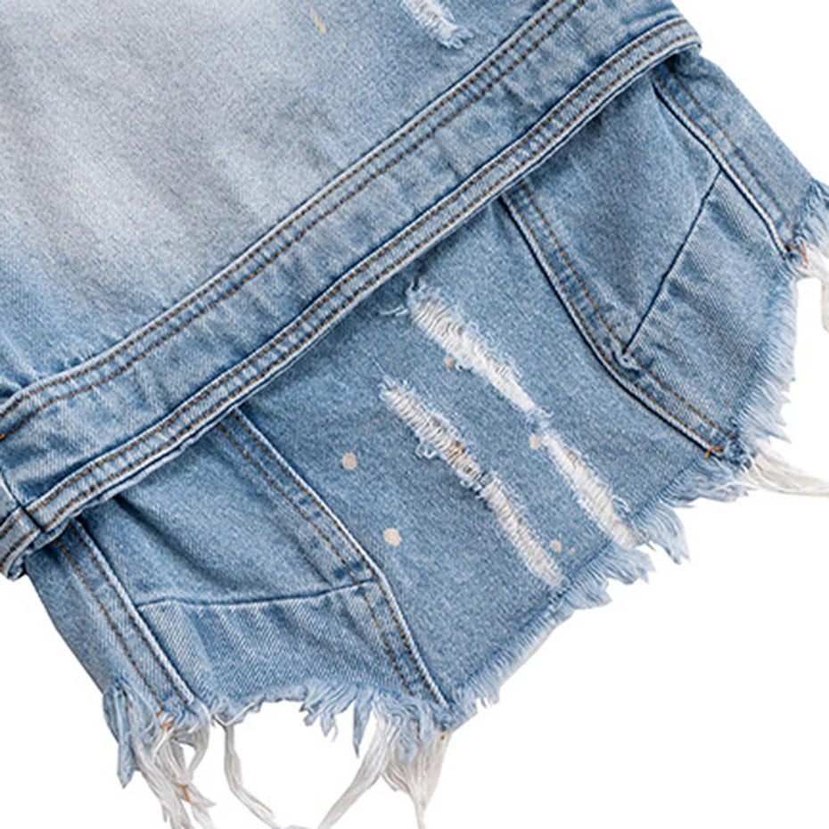 Frayed Layered Denim Jorts-streetwear-techwear