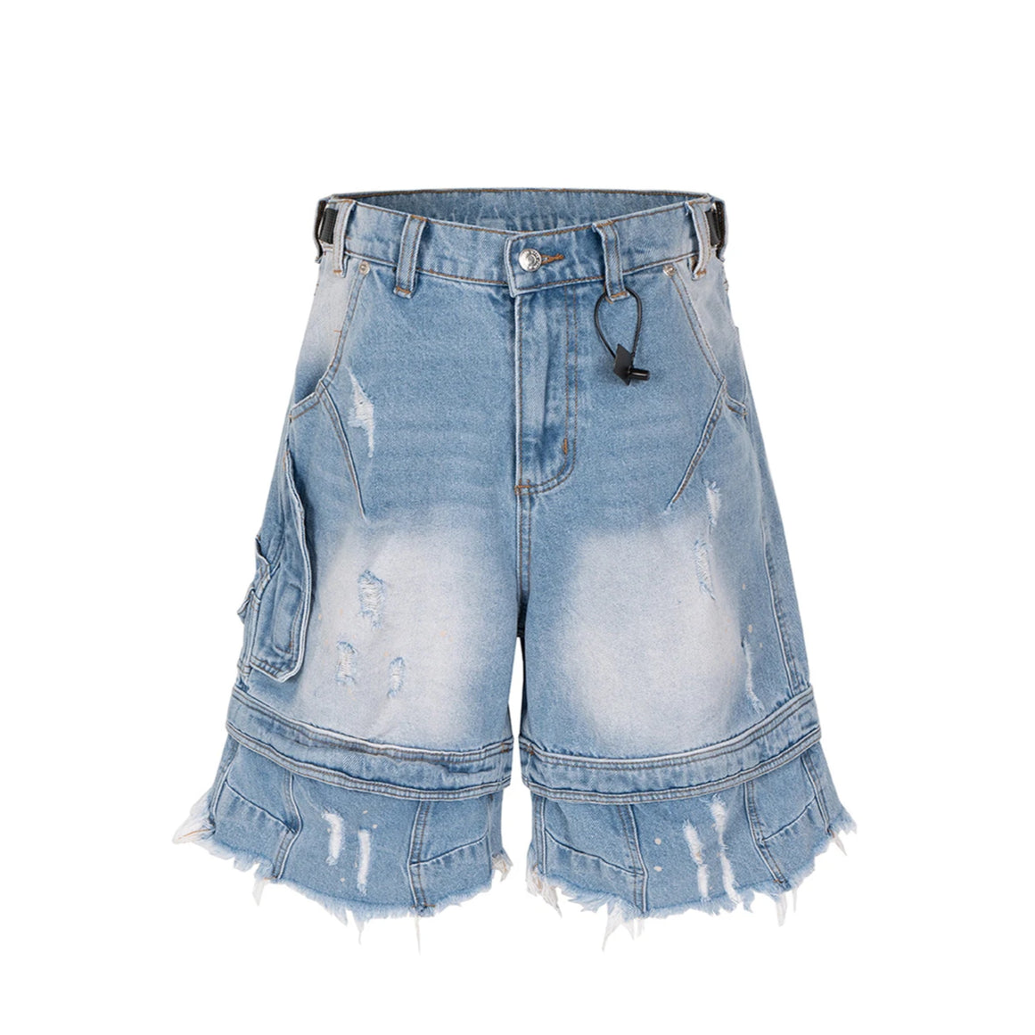 Frayed Layered Denim Jorts-streetwear-techwear