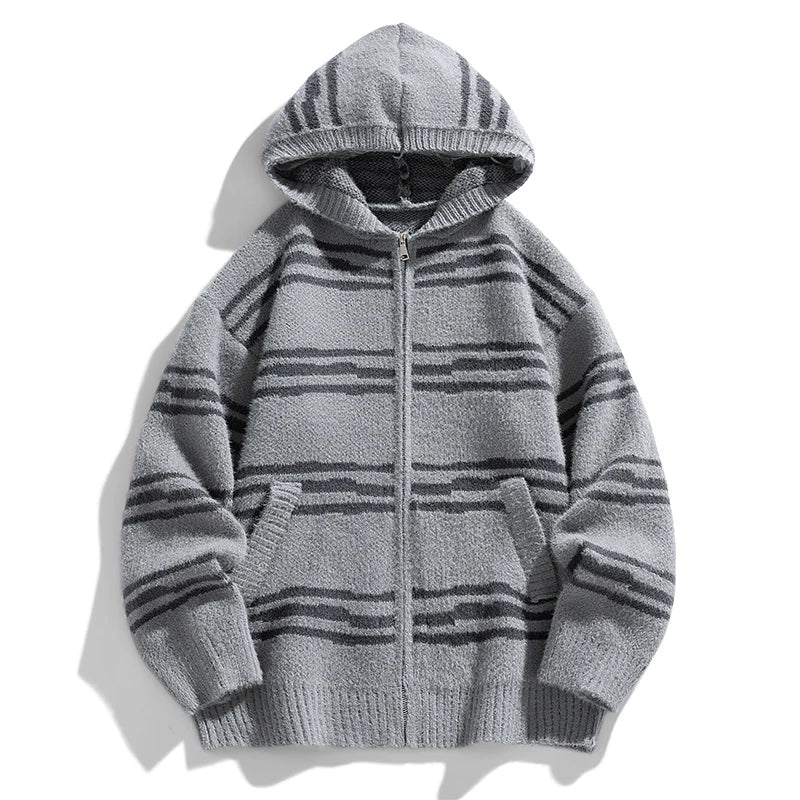 Glitch Stripe Zip-up Hooded Sweater-streetwear-techwear