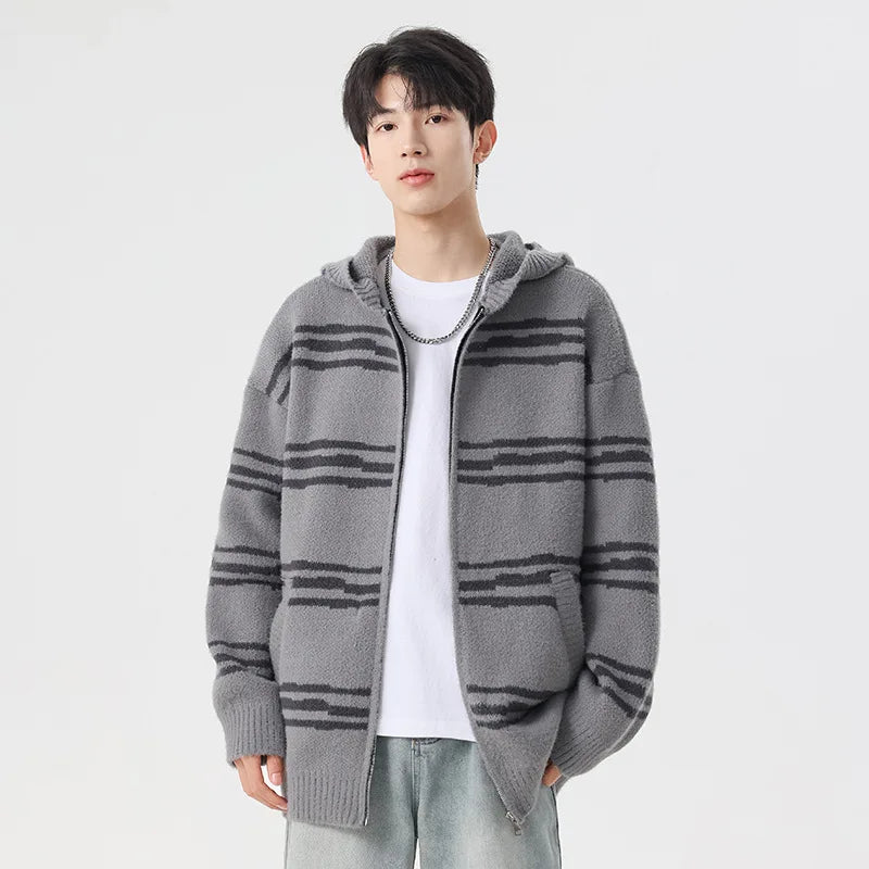 Glitch Stripe Zip-up Hooded Sweater-streetwear-techwear
