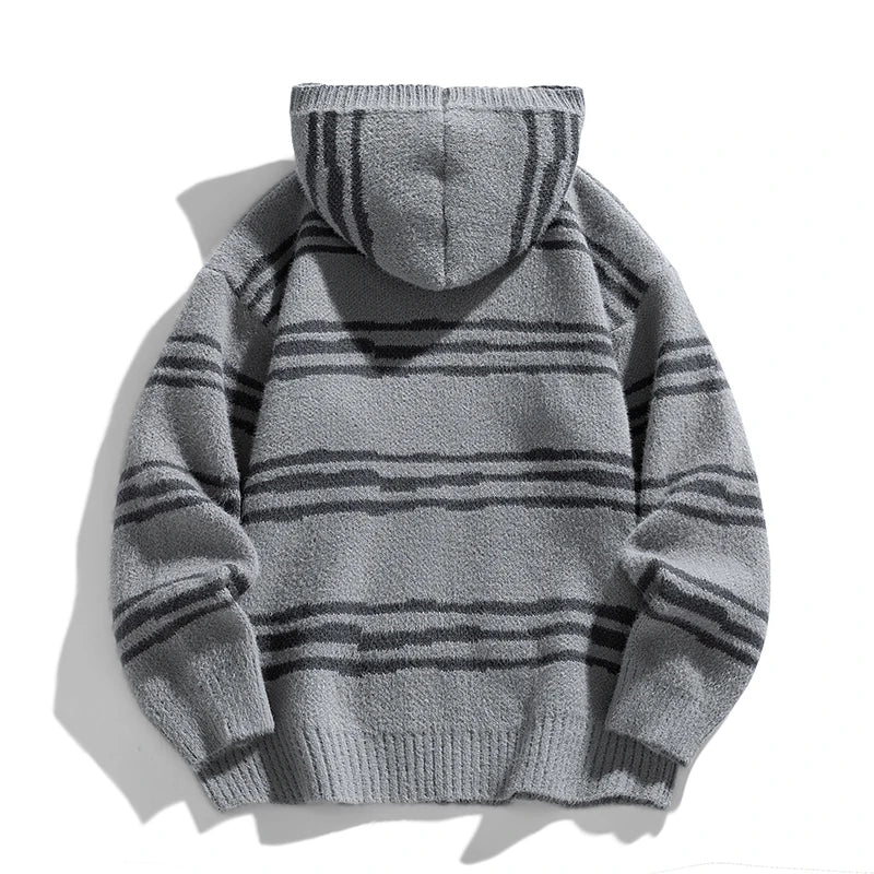 Glitch Stripe Zip-up Hooded Sweater-streetwear-techwear