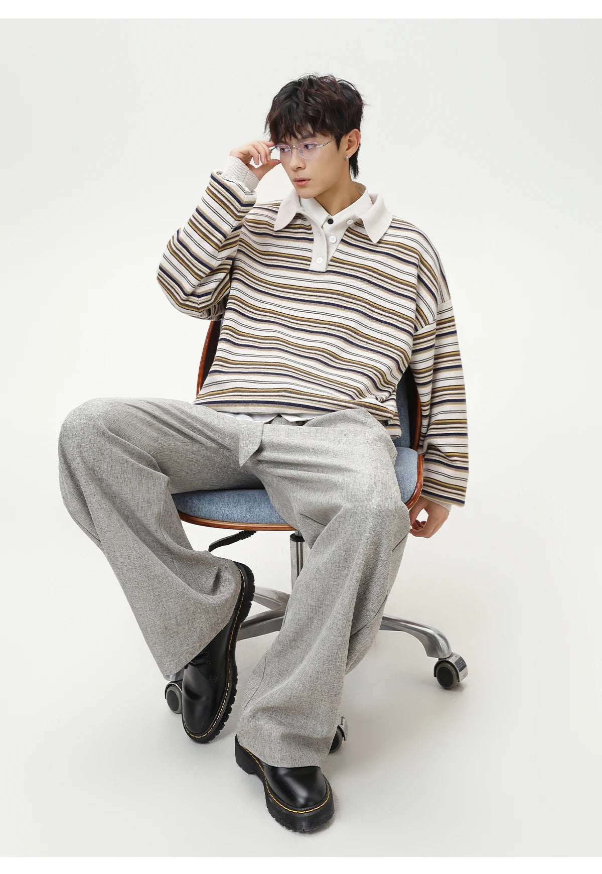 Knitted Stripe Rugby Shirt-streetwear-techwear