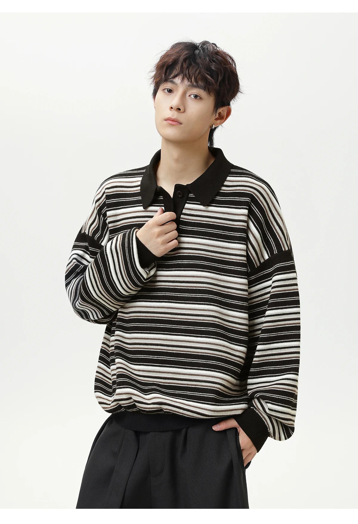 Knitted Stripe Rugby Shirt-streetwear-techwear