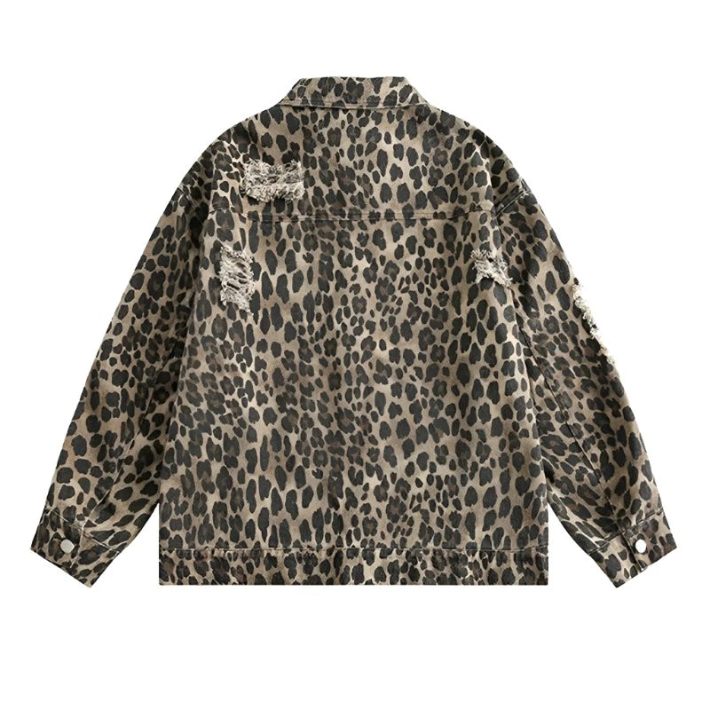 Leopard Print Distressed Western Jacket-streetwear-techwear