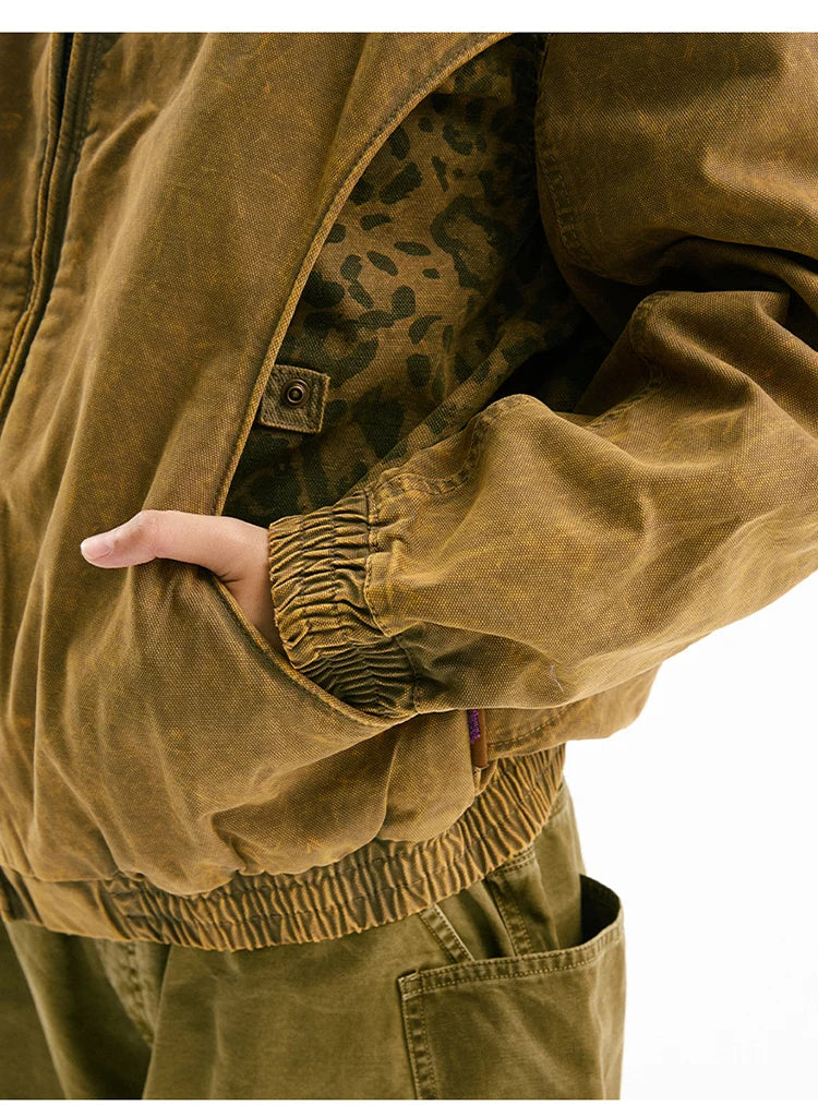 Leopard Print Panel Workwear Jacket-streetwear-techwear