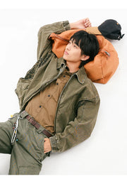 Leopard Print Panel Workwear Jacket-streetwear-techwear