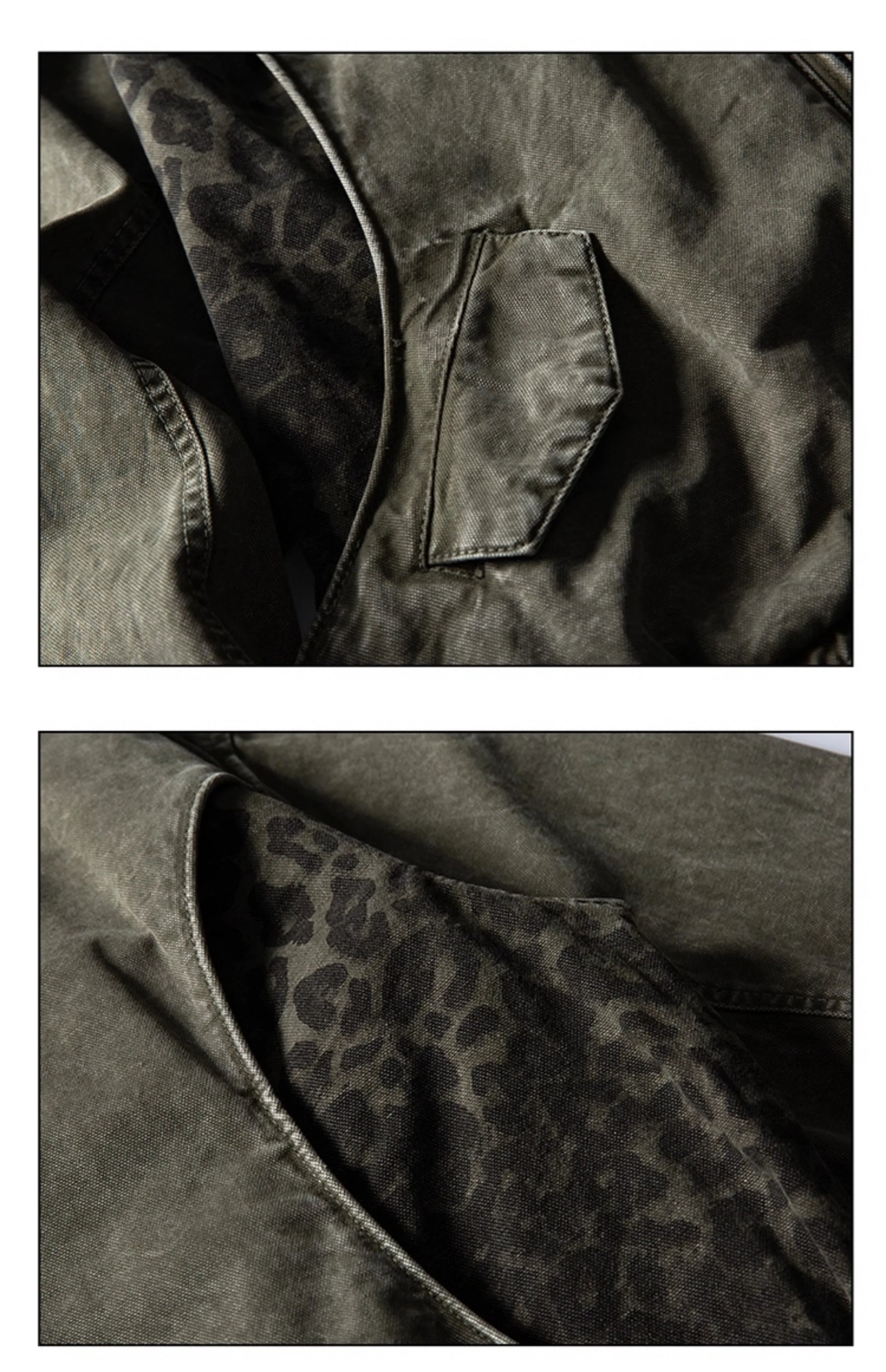 Leopard Print Panel Workwear Jacket-streetwear-techwear