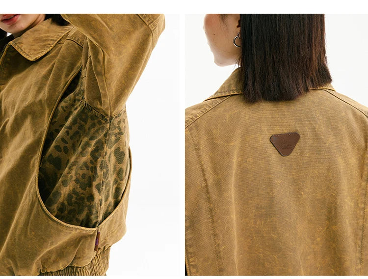 Leopard Print Panel Workwear Jacket-streetwear-techwear