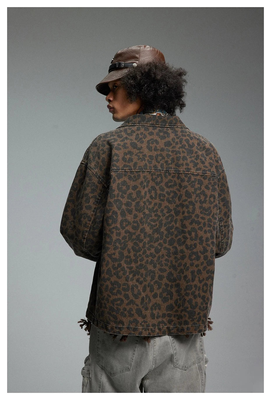 Leopard Print Zipped Trucker Jacket-streetwear-techwear