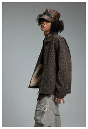 Leopard Print Zipped Trucker Jacket-streetwear-techwear