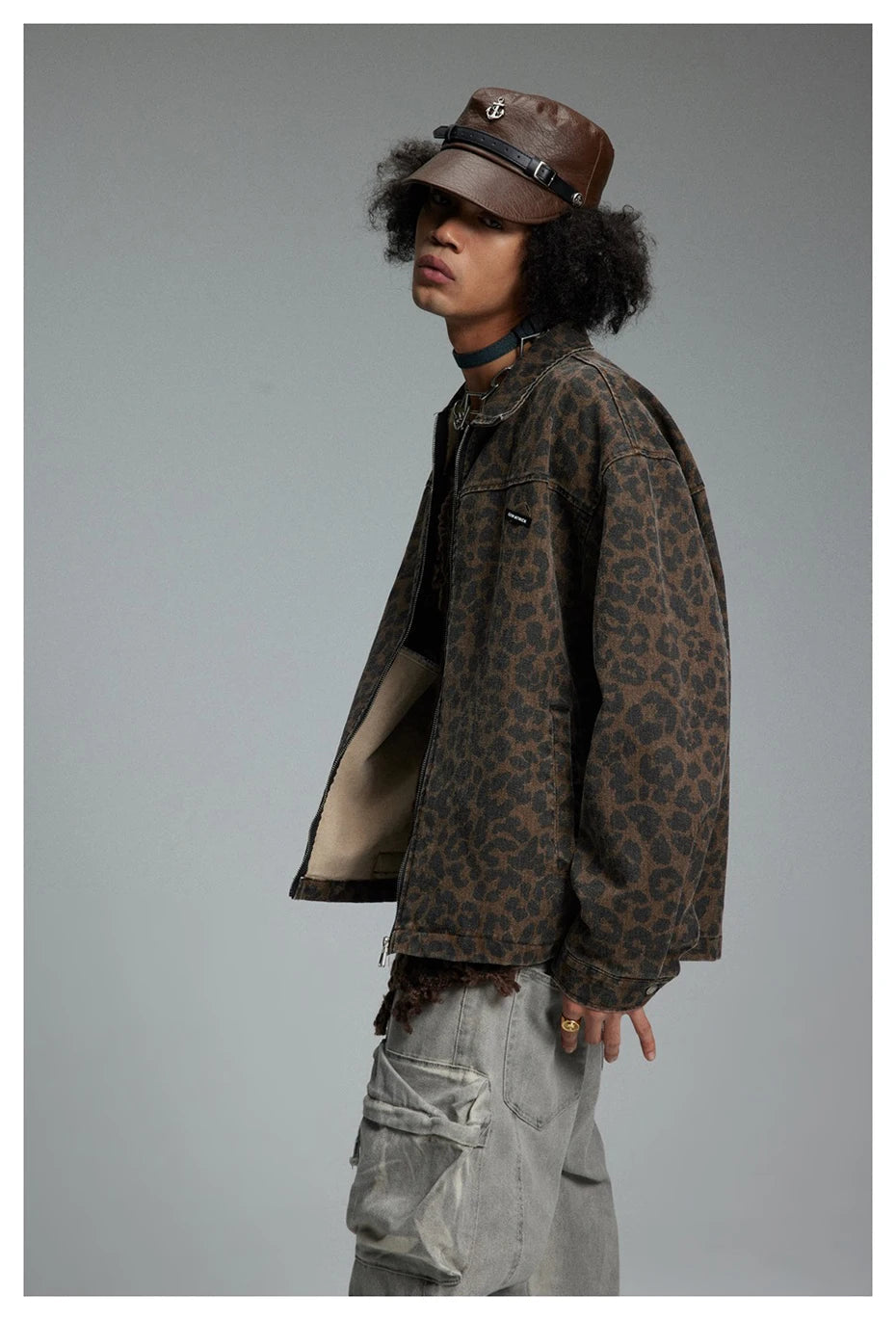 Leopard Print Zipped Trucker Jacket-streetwear-techwear