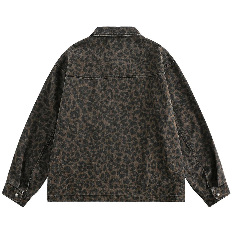 Leopard Print Zipped Trucker Jacket-streetwear-techwear