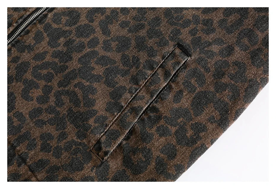 Leopard Print Zipped Trucker Jacket-streetwear-techwear