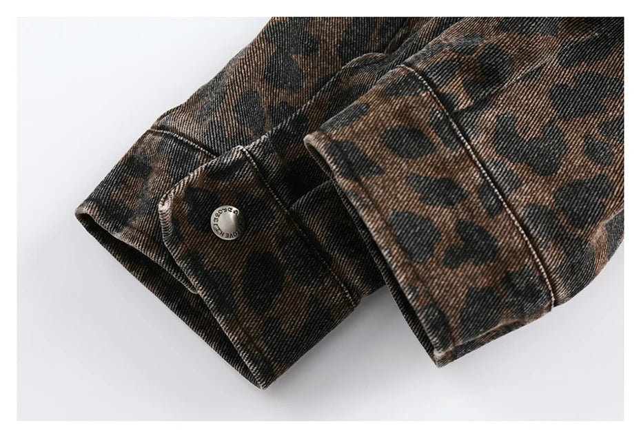 Leopard Print Zipped Trucker Jacket-streetwear-techwear