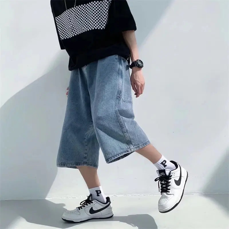 Long Length Denim Jorts-streetwear-techwear