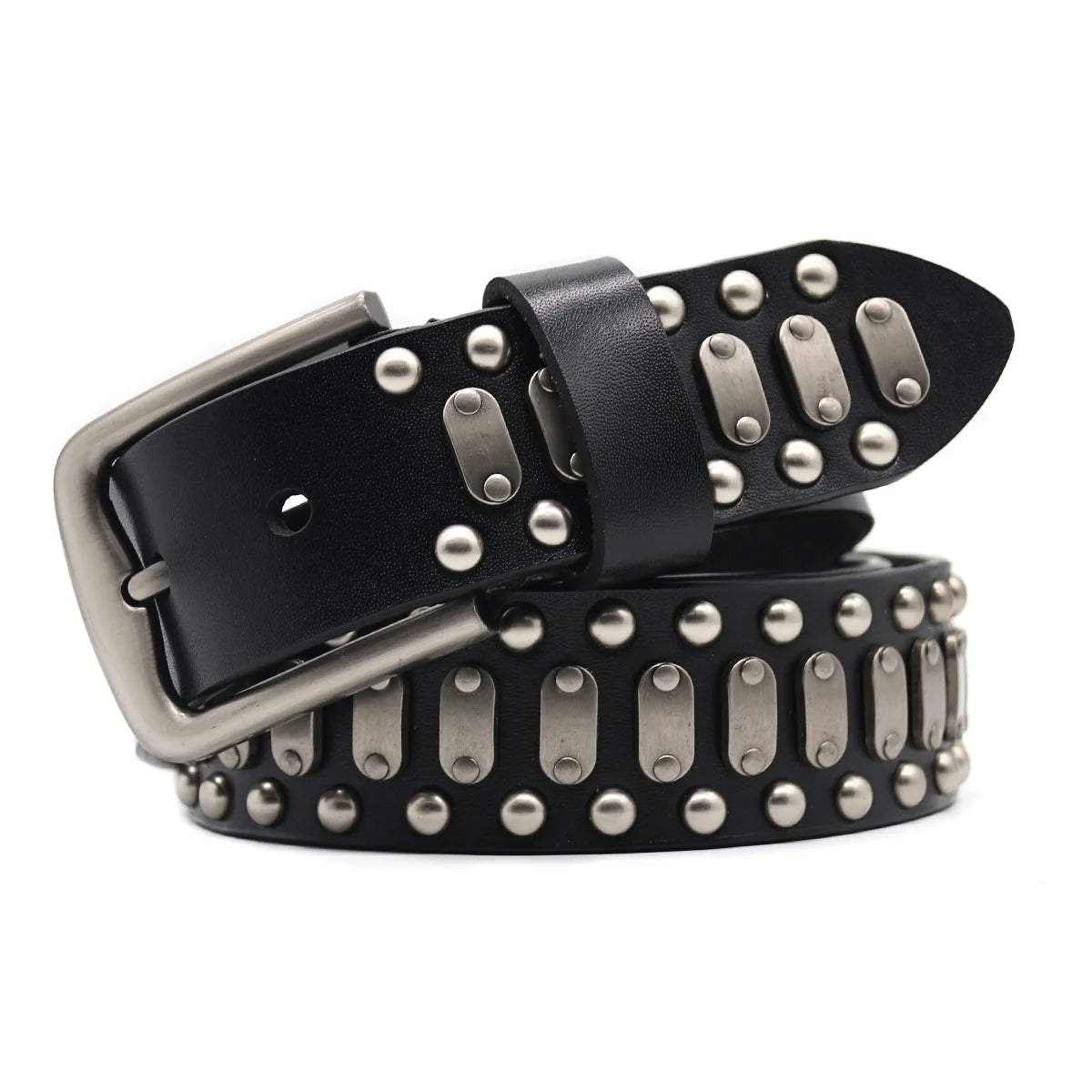 Metal Plate Leather Belt-streetwear-techwear