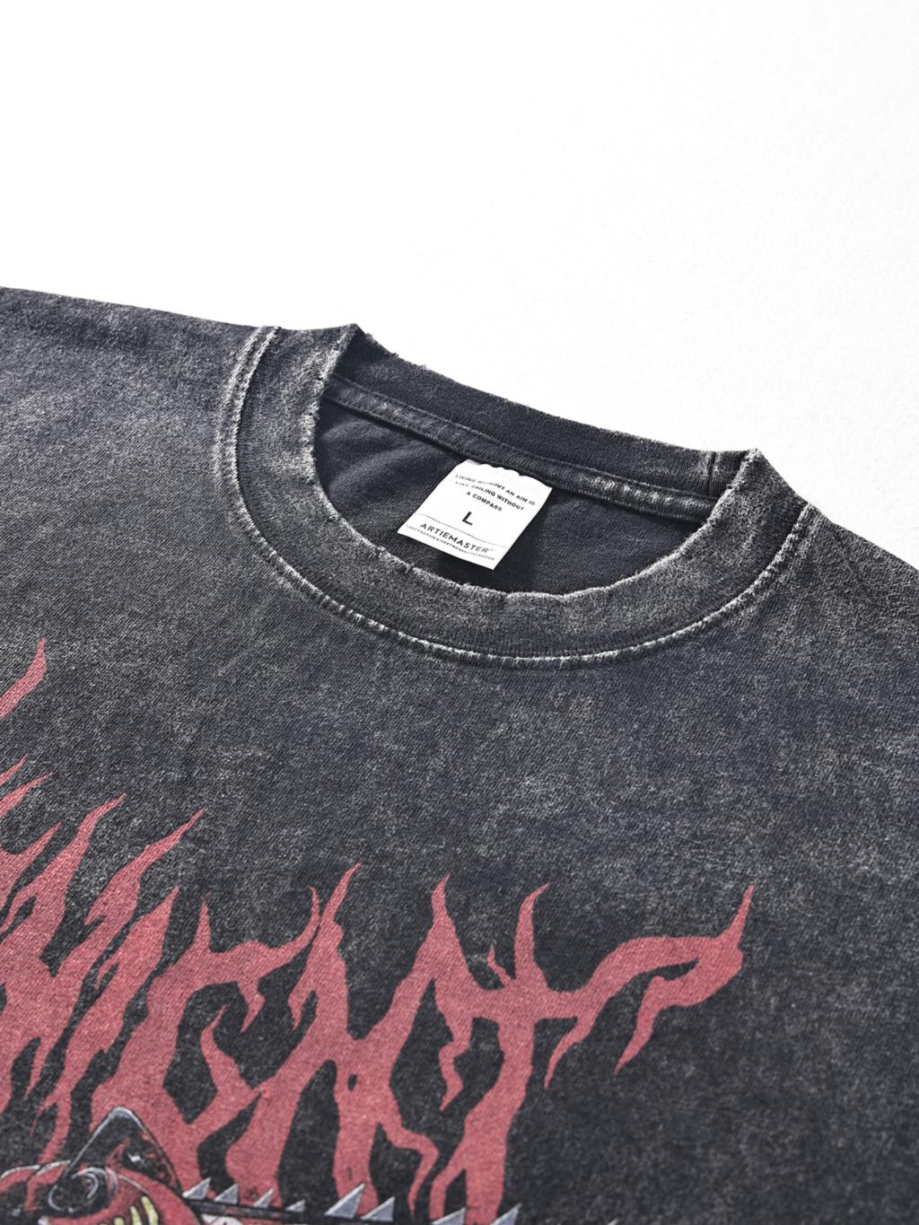 Midnight Anime Graphic Acid Wash T-Shirt-streetwear-techwear