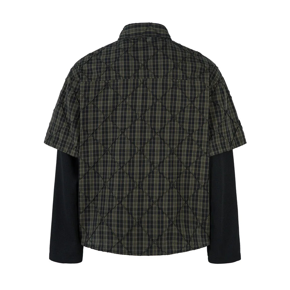 Mock Layer Textured Check Shirt-streetwear-techwear