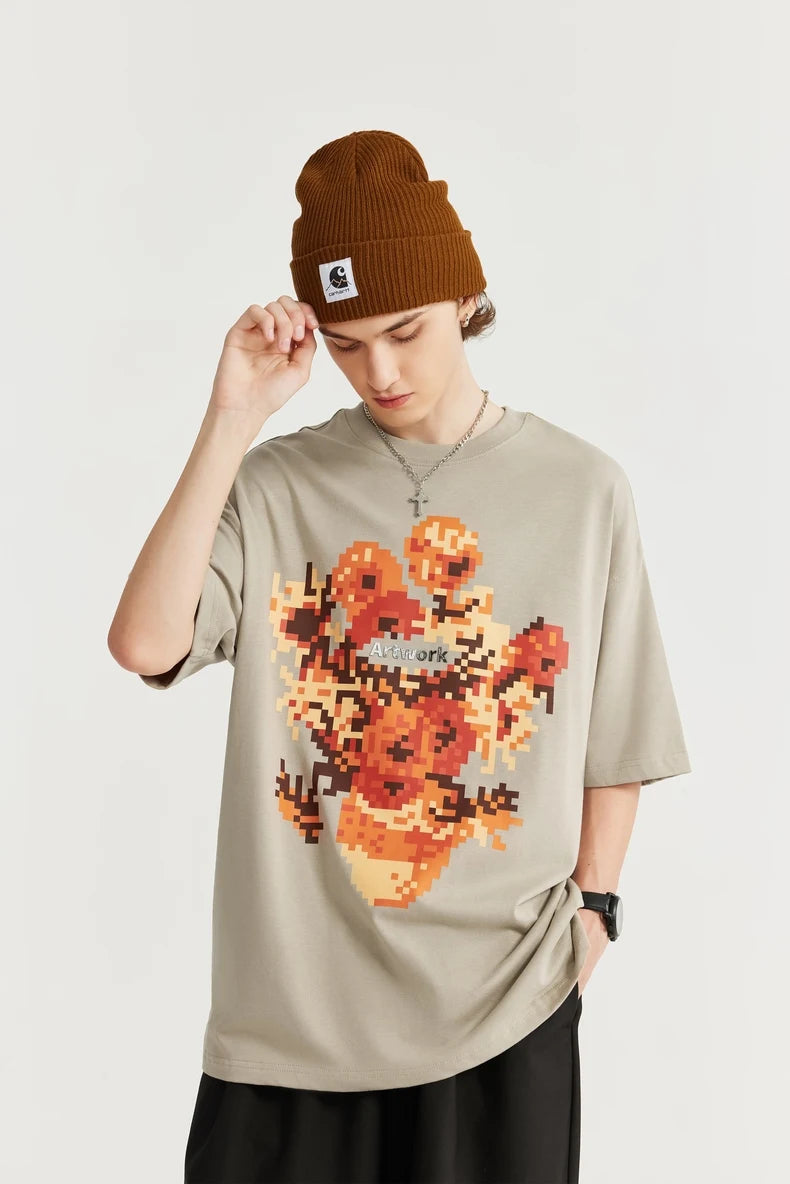 Pixelated Flowers 'Artwork' Graphic T-Shirt-streetwear-techwear