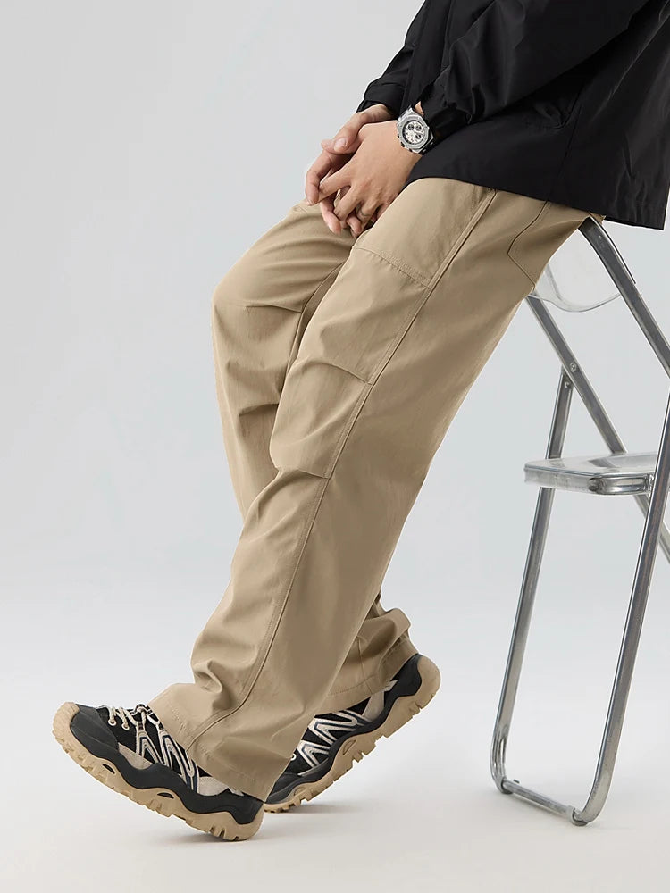 Pleated Knee Straight Leg Ripstop Pants-streetwear-techwear