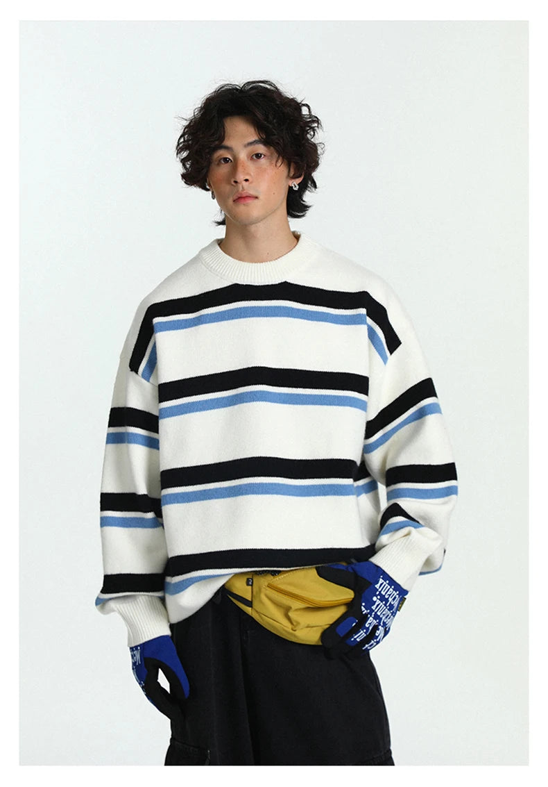 Retro 90's Stripe Sweater-streetwear-techwear
