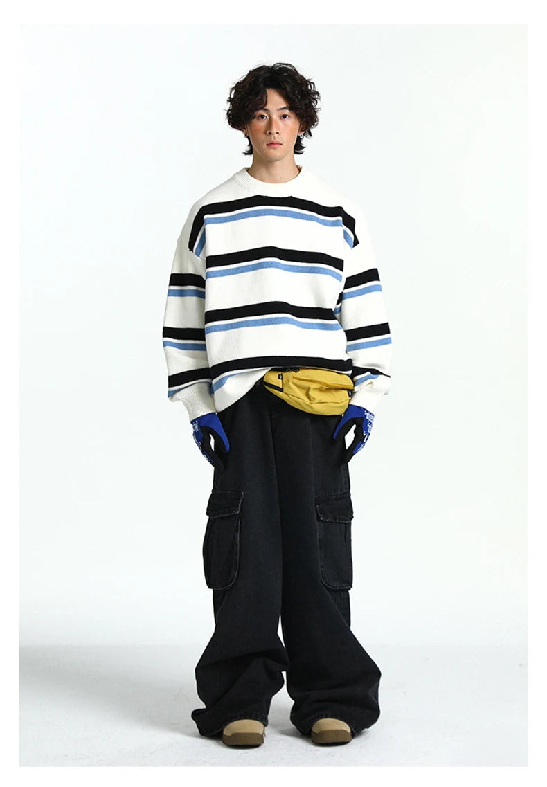 Retro 90's Stripe Sweater-streetwear-techwear