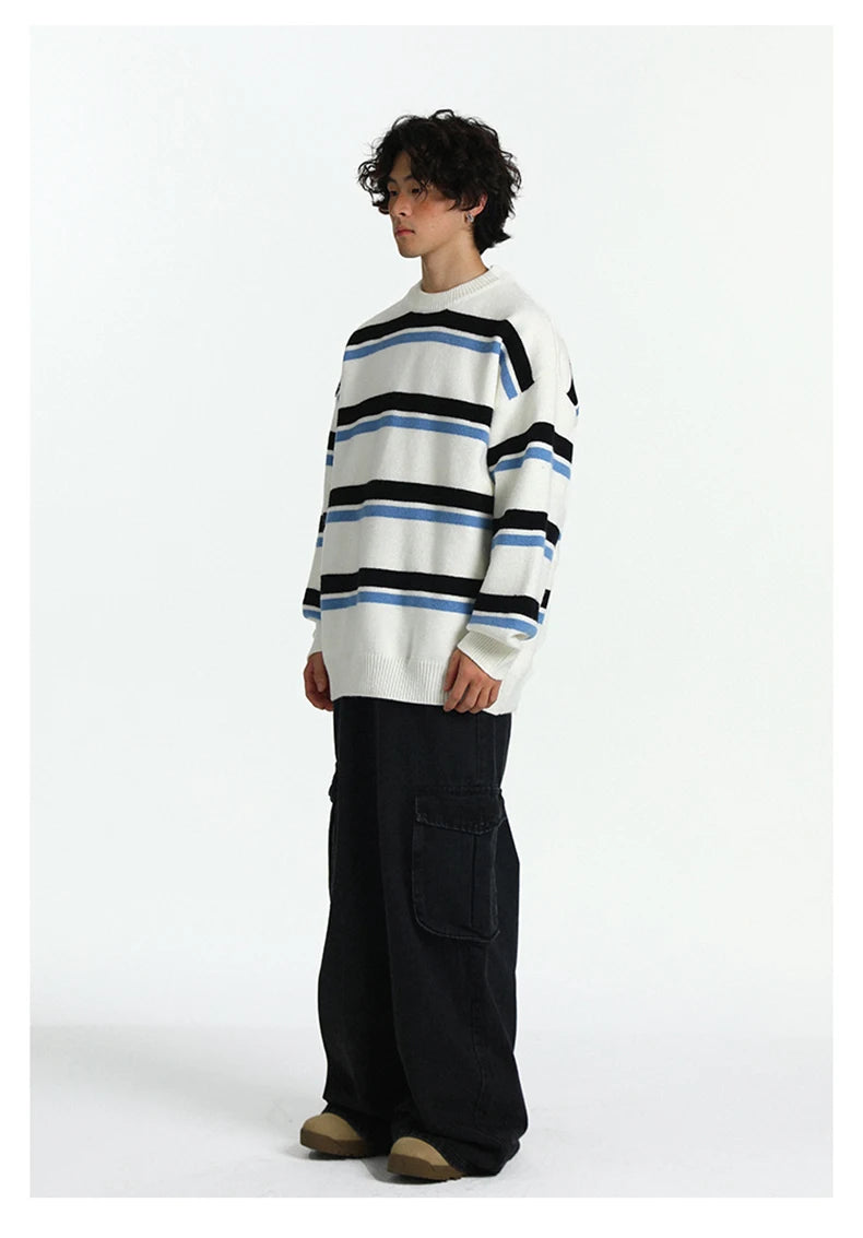 Retro 90's Stripe Sweater-streetwear-techwear