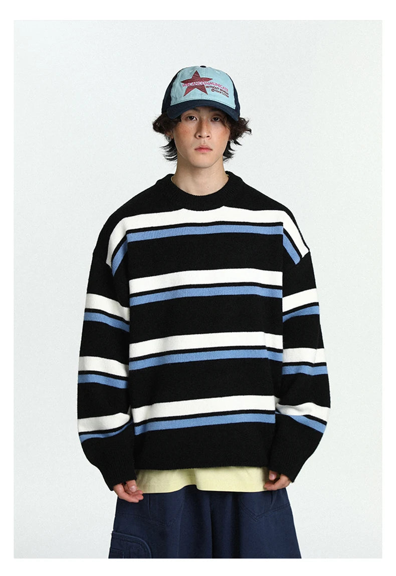 Retro 90's Stripe Sweater-streetwear-techwear