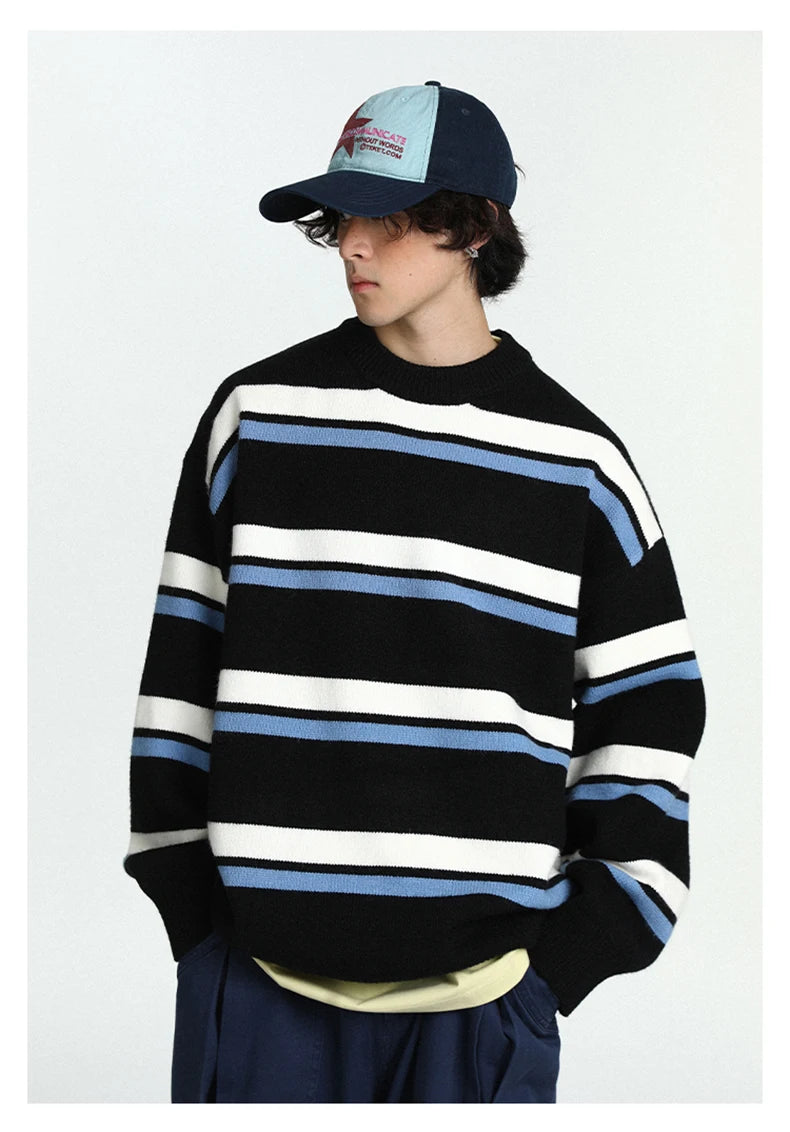 Retro 90's Stripe Sweater-streetwear-techwear