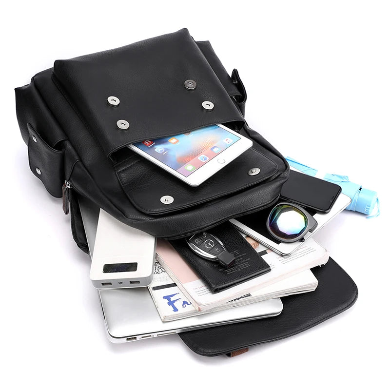 Retro Classic Faux Leather Backpack-streetwear-techwear