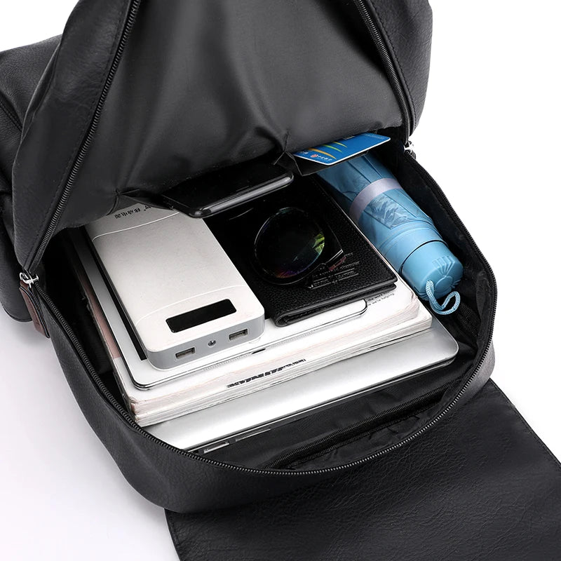 Retro Classic Faux Leather Backpack-streetwear-techwear