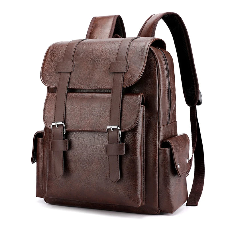 Retro Classic Faux Leather Backpack-streetwear-techwear