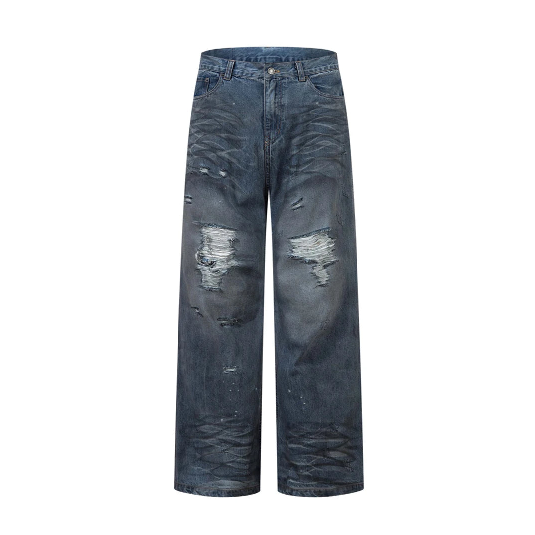 Ripped Fade Denim Jeans-streetwear-techwear