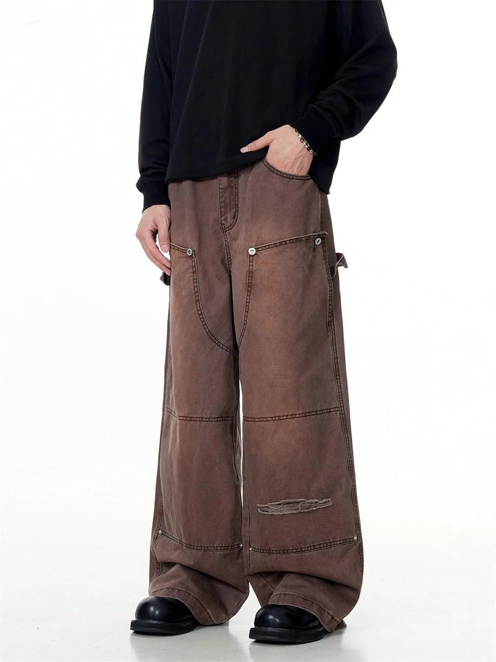 Rust Wash Loose Fit Carpenter Jeans-streetwear-techwear