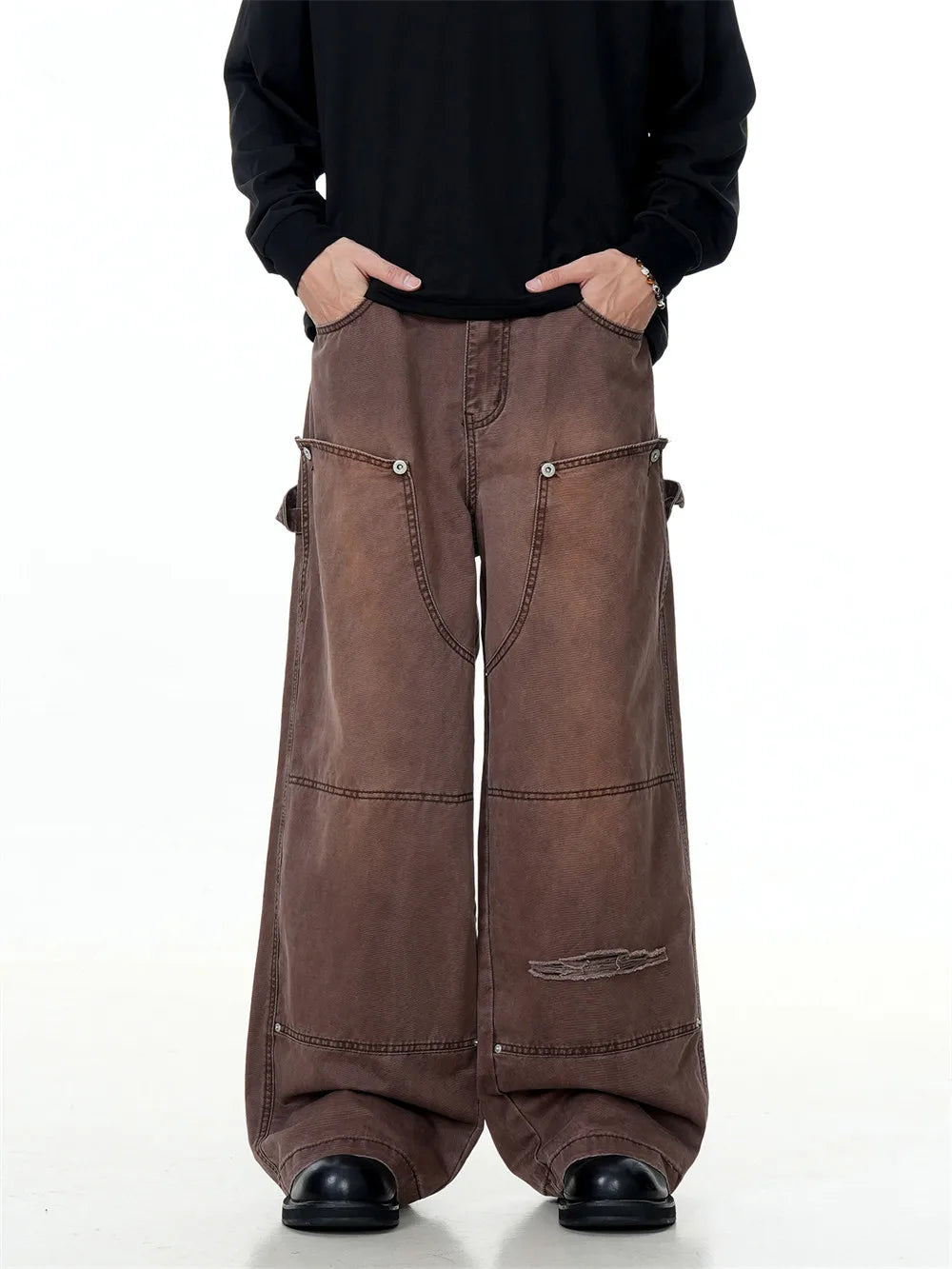 Rust Wash Loose Fit Carpenter Jeans-streetwear-techwear