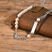 Curb Chain/Faux Pearl Necklace-streetwear-techwear