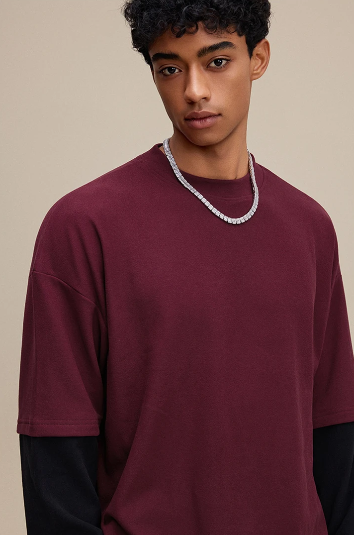 Contrast Mock Double Layer Long Sleeve T-Shirt-streetwear-techwear