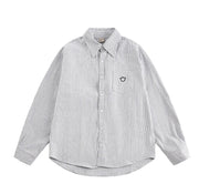 Smiley Face Embroidered Stripe Shirt-streetwear-techwear