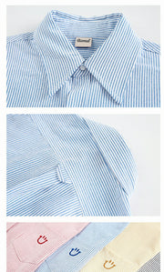 Smiley Face Embroidered Stripe Shirt-streetwear-techwear