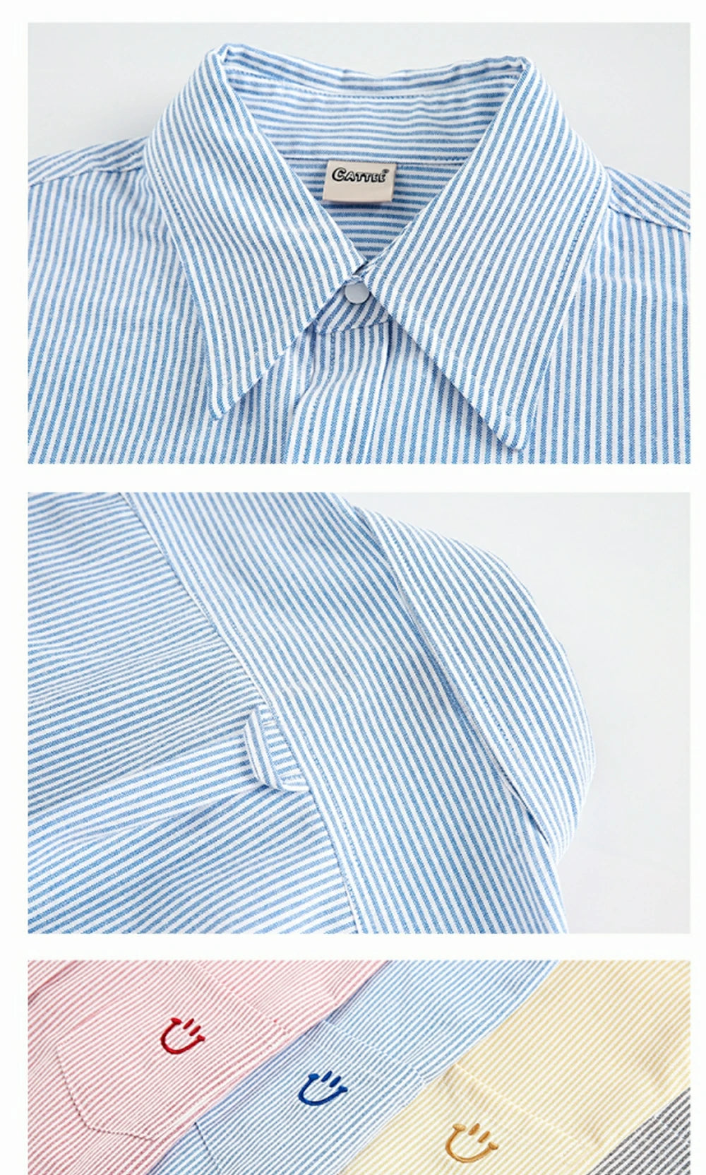 Smiley Face Embroidered Stripe Shirt-streetwear-techwear