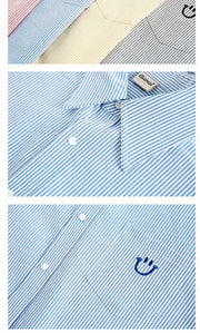 Smiley Face Embroidered Stripe Shirt-streetwear-techwear