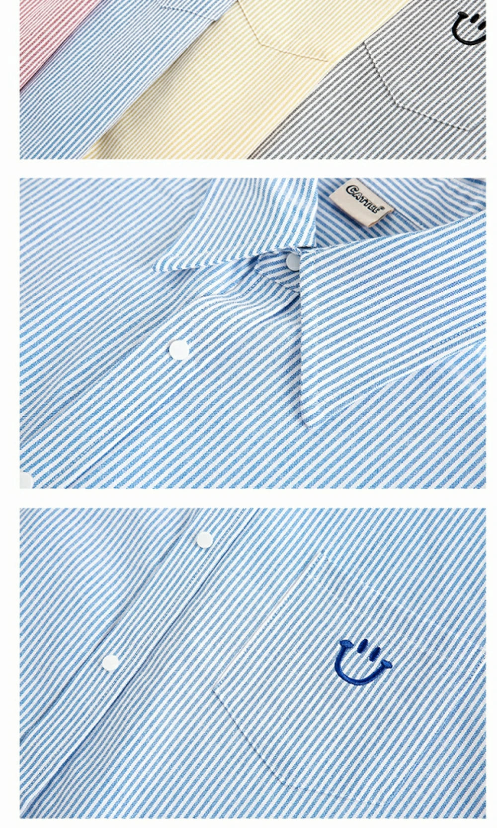 Smiley Face Embroidered Stripe Shirt-streetwear-techwear